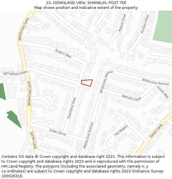 23, DOWNLAND VIEW, SHANKLIN, PO37 7EE: Location map and indicative extent of plot