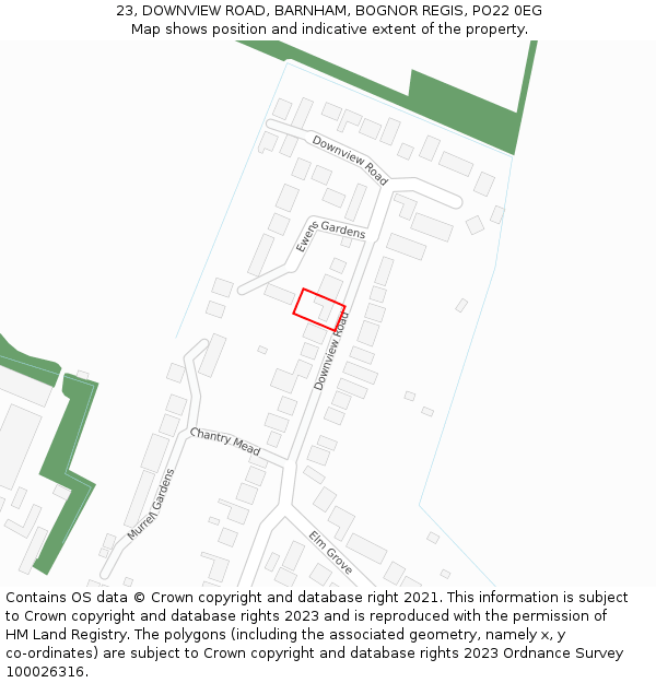 23, DOWNVIEW ROAD, BARNHAM, BOGNOR REGIS, PO22 0EG: Location map and indicative extent of plot