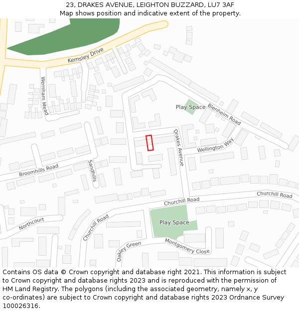 23, DRAKES AVENUE, LEIGHTON BUZZARD, LU7 3AF: Location map and indicative extent of plot