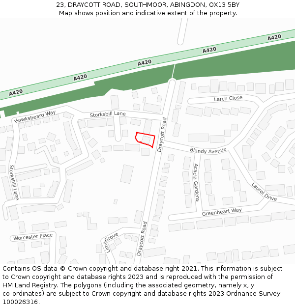 23, DRAYCOTT ROAD, SOUTHMOOR, ABINGDON, OX13 5BY: Location map and indicative extent of plot