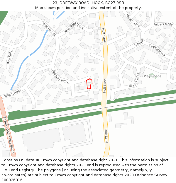 23, DRIFTWAY ROAD, HOOK, RG27 9SB: Location map and indicative extent of plot