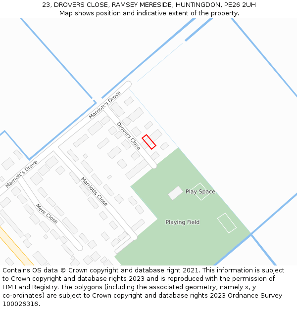 23, DROVERS CLOSE, RAMSEY MERESIDE, HUNTINGDON, PE26 2UH: Location map and indicative extent of plot