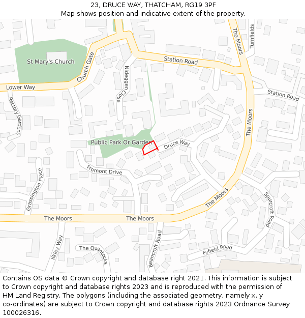 23, DRUCE WAY, THATCHAM, RG19 3PF: Location map and indicative extent of plot