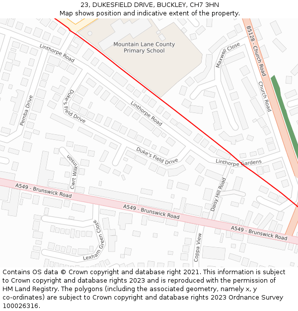 23, DUKESFIELD DRIVE, BUCKLEY, CH7 3HN: Location map and indicative extent of plot