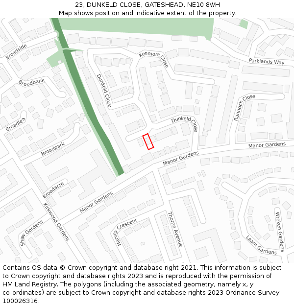 23, DUNKELD CLOSE, GATESHEAD, NE10 8WH: Location map and indicative extent of plot