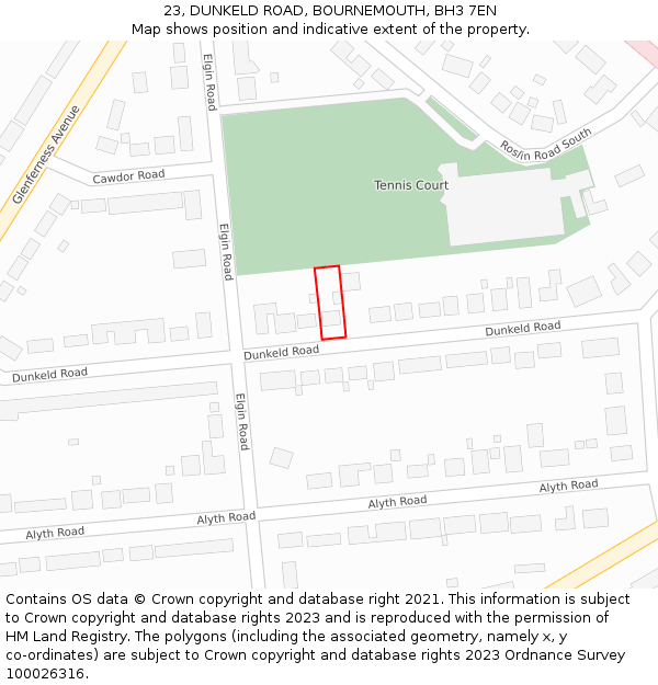 23, DUNKELD ROAD, BOURNEMOUTH, BH3 7EN: Location map and indicative extent of plot
