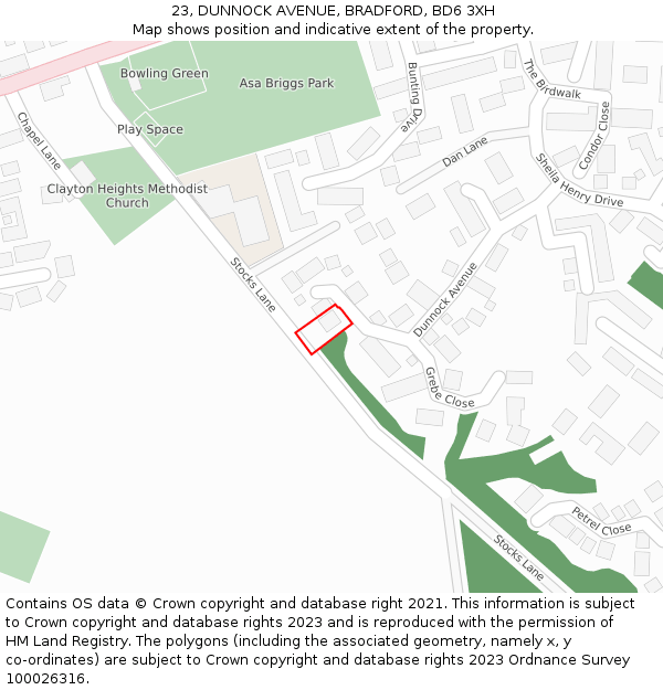 23, DUNNOCK AVENUE, BRADFORD, BD6 3XH: Location map and indicative extent of plot