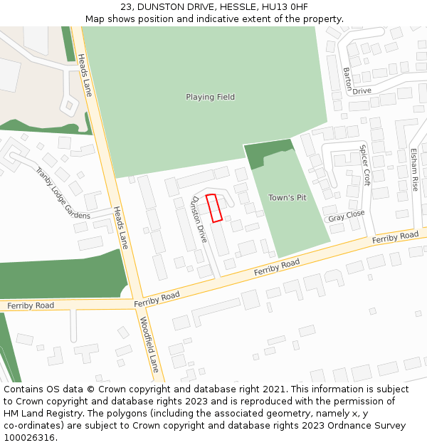 23, DUNSTON DRIVE, HESSLE, HU13 0HF: Location map and indicative extent of plot