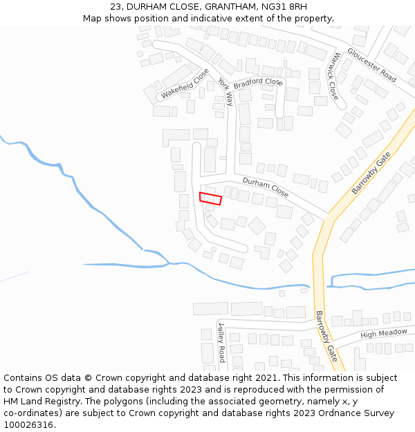 23, DURHAM CLOSE, GRANTHAM, NG31 8RH: Location map and indicative extent of plot