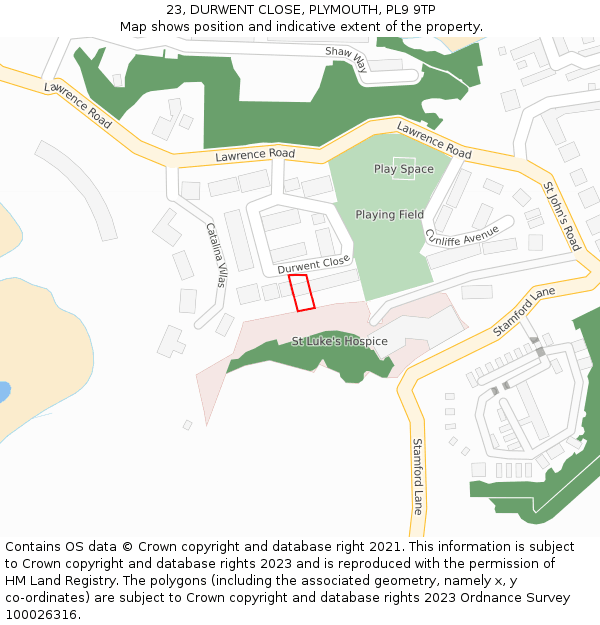 23, DURWENT CLOSE, PLYMOUTH, PL9 9TP: Location map and indicative extent of plot