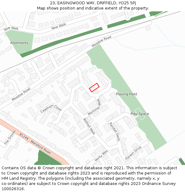 23, EASINGWOOD WAY, DRIFFIELD, YO25 5PJ: Location map and indicative extent of plot