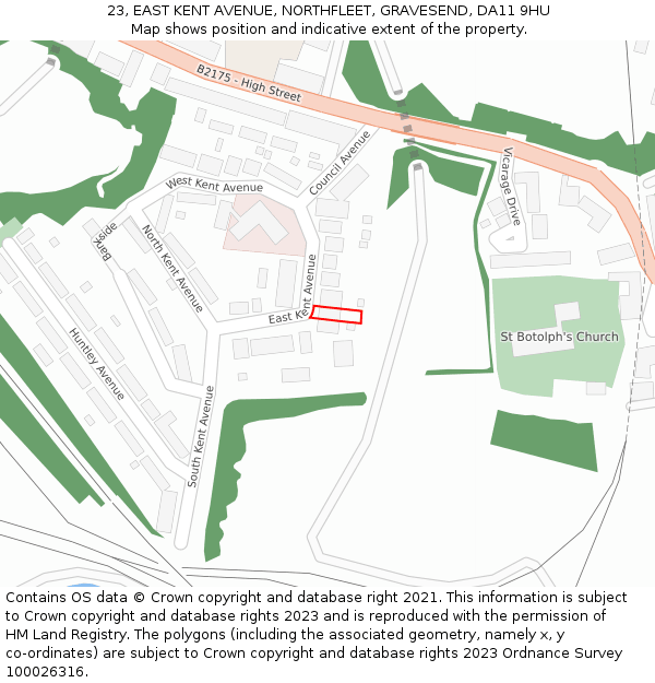 23, EAST KENT AVENUE, NORTHFLEET, GRAVESEND, DA11 9HU: Location map and indicative extent of plot