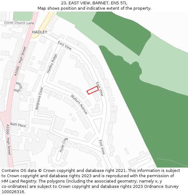 23, EAST VIEW, BARNET, EN5 5TL: Location map and indicative extent of plot