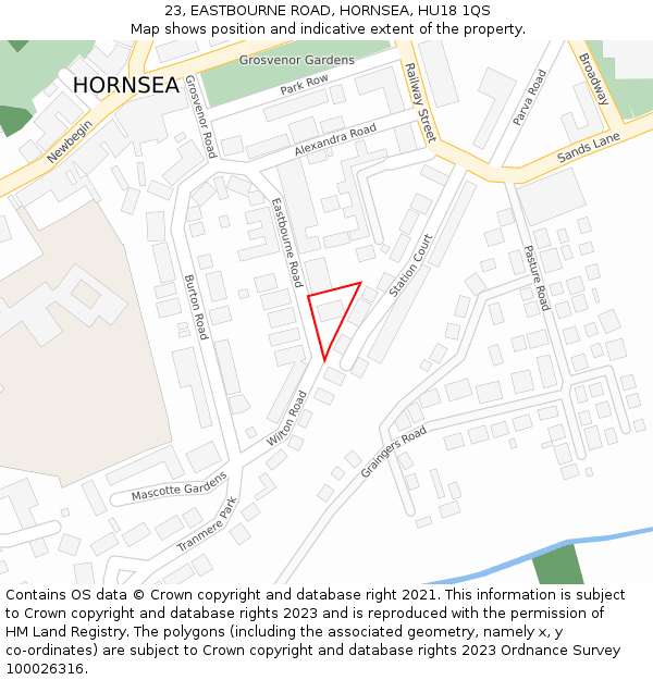 23, EASTBOURNE ROAD, HORNSEA, HU18 1QS: Location map and indicative extent of plot