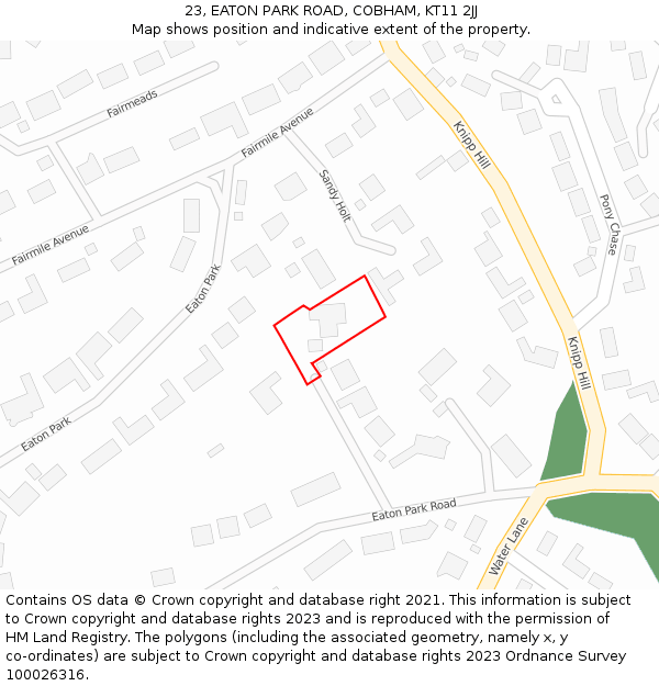 23, EATON PARK ROAD, COBHAM, KT11 2JJ: Location map and indicative extent of plot