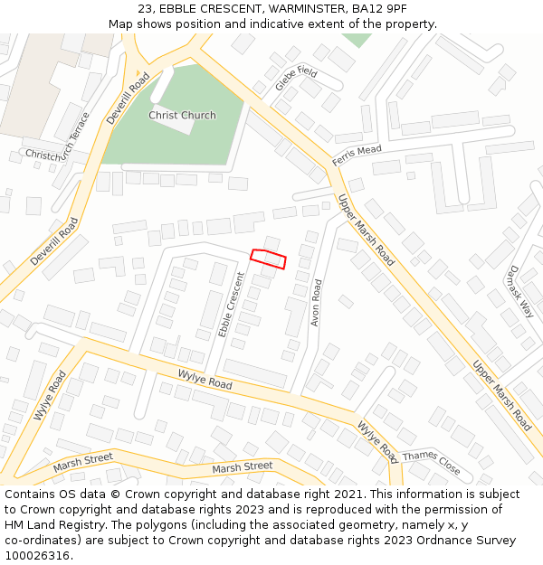 23, EBBLE CRESCENT, WARMINSTER, BA12 9PF: Location map and indicative extent of plot