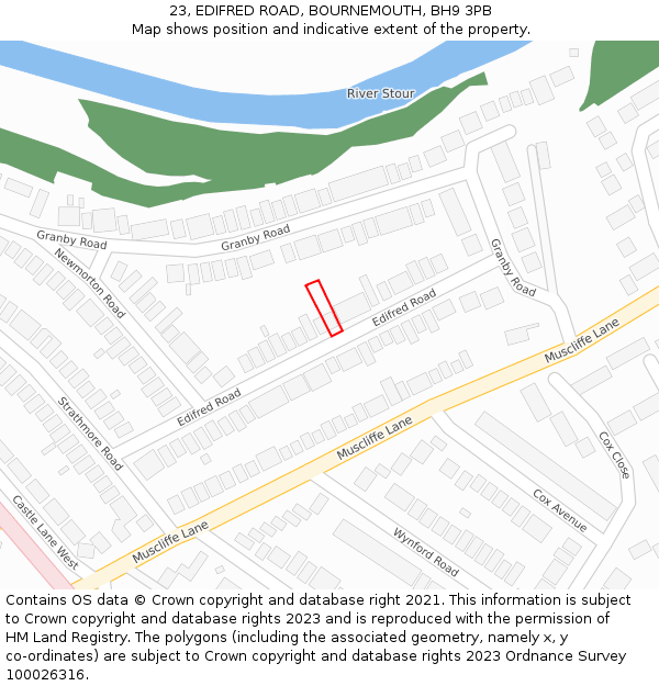 23, EDIFRED ROAD, BOURNEMOUTH, BH9 3PB: Location map and indicative extent of plot