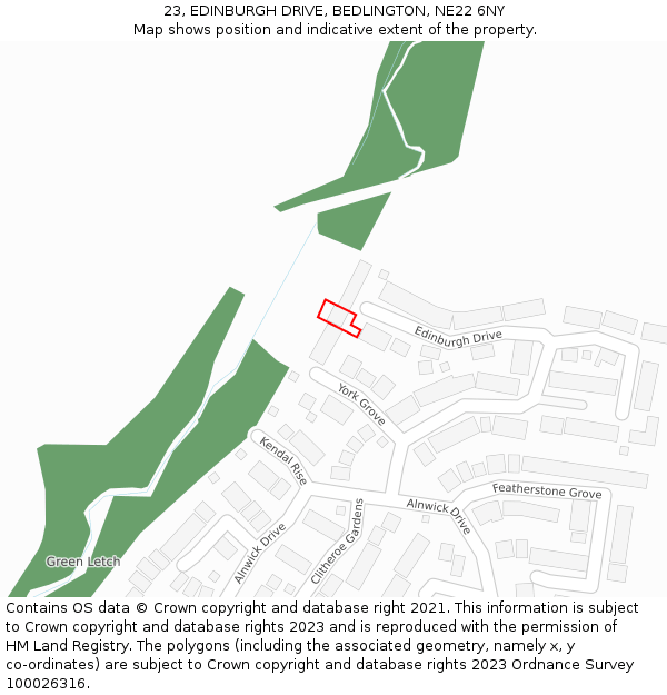 23, EDINBURGH DRIVE, BEDLINGTON, NE22 6NY: Location map and indicative extent of plot