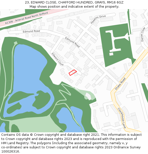 23, EDWARD CLOSE, CHAFFORD HUNDRED, GRAYS, RM16 6GZ: Location map and indicative extent of plot