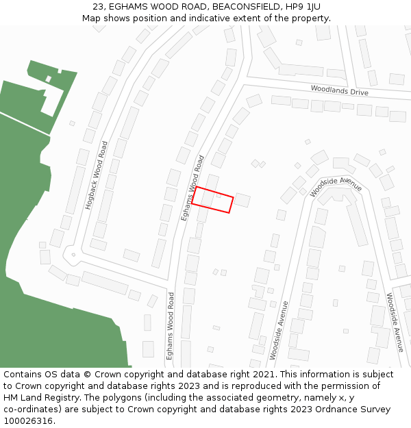 23, EGHAMS WOOD ROAD, BEACONSFIELD, HP9 1JU: Location map and indicative extent of plot