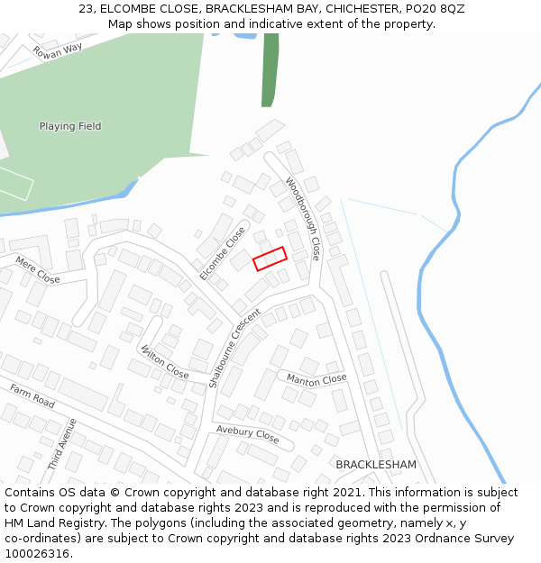 23, ELCOMBE CLOSE, BRACKLESHAM BAY, CHICHESTER, PO20 8QZ: Location map and indicative extent of plot