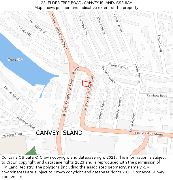 23, ELDER TREE ROAD, CANVEY ISLAND, SS8 8AA: Location map and indicative extent of plot