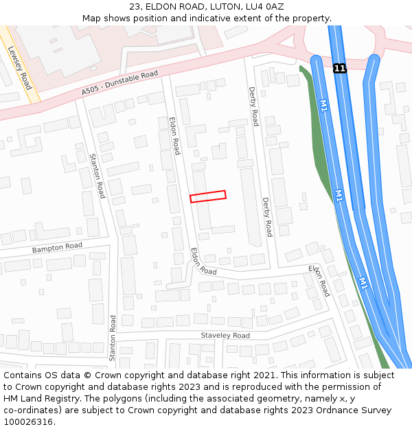 23, ELDON ROAD, LUTON, LU4 0AZ: Location map and indicative extent of plot