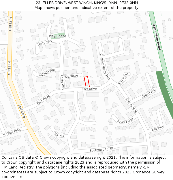 23, ELLER DRIVE, WEST WINCH, KING'S LYNN, PE33 0NN: Location map and indicative extent of plot