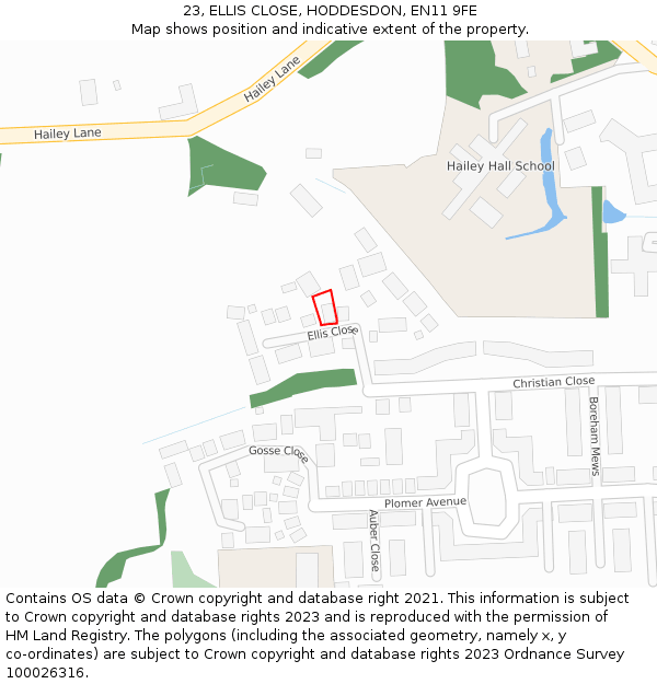 23, ELLIS CLOSE, HODDESDON, EN11 9FE: Location map and indicative extent of plot
