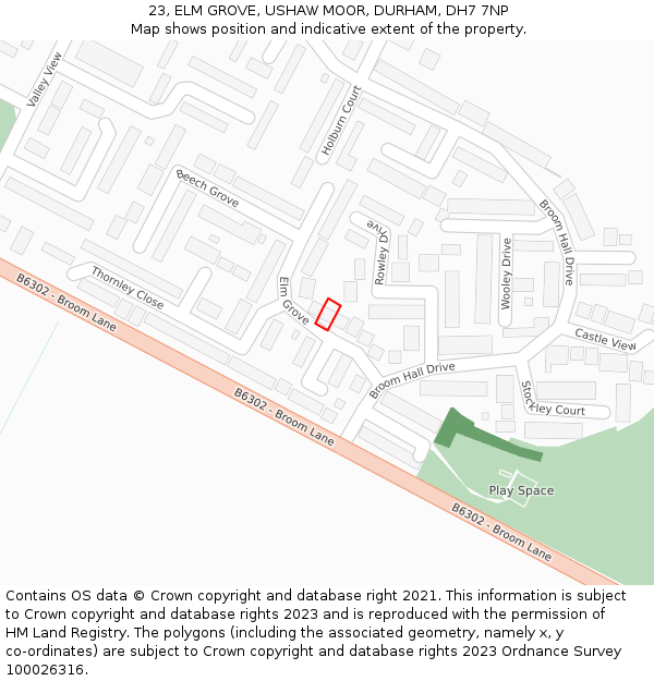 23, ELM GROVE, USHAW MOOR, DURHAM, DH7 7NP: Location map and indicative extent of plot