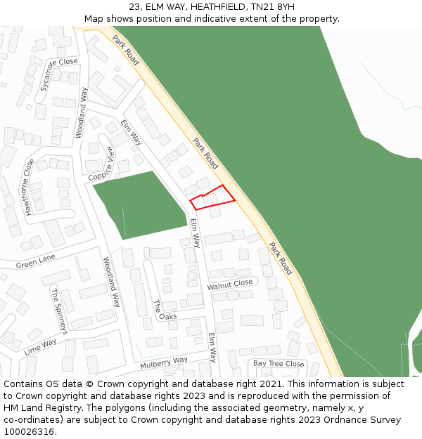 23, ELM WAY, HEATHFIELD, TN21 8YH: Location map and indicative extent of plot
