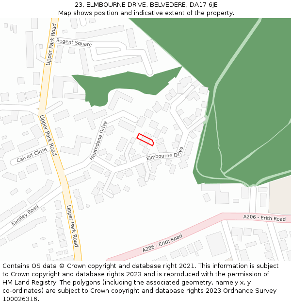 23, ELMBOURNE DRIVE, BELVEDERE, DA17 6JE: Location map and indicative extent of plot