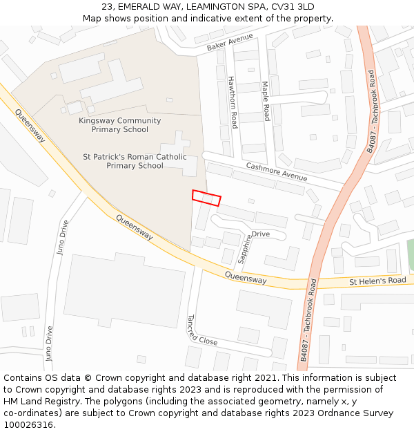 23, EMERALD WAY, LEAMINGTON SPA, CV31 3LD: Location map and indicative extent of plot