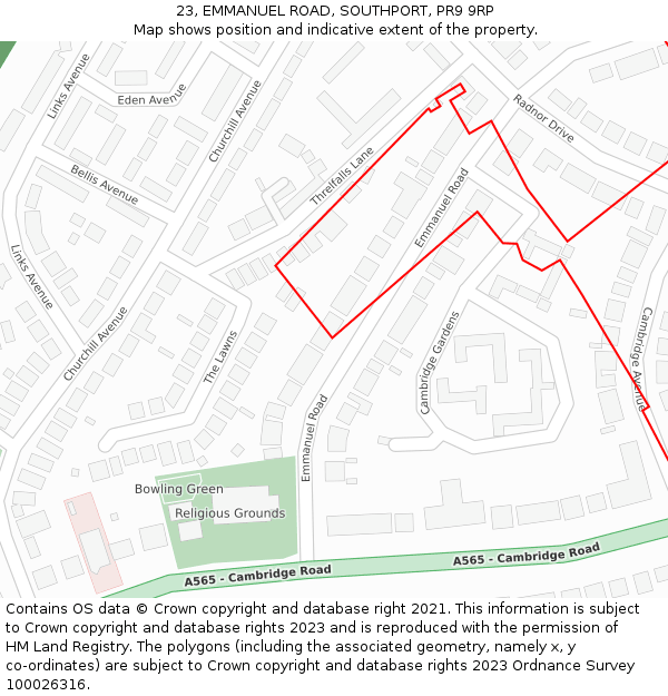 23, EMMANUEL ROAD, SOUTHPORT, PR9 9RP: Location map and indicative extent of plot