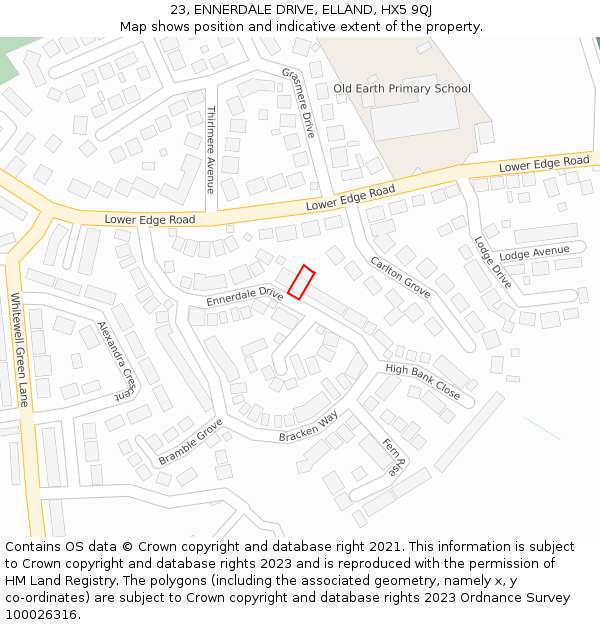 23, ENNERDALE DRIVE, ELLAND, HX5 9QJ: Location map and indicative extent of plot