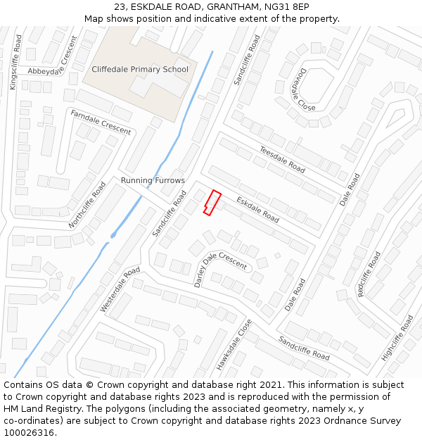 23, ESKDALE ROAD, GRANTHAM, NG31 8EP: Location map and indicative extent of plot