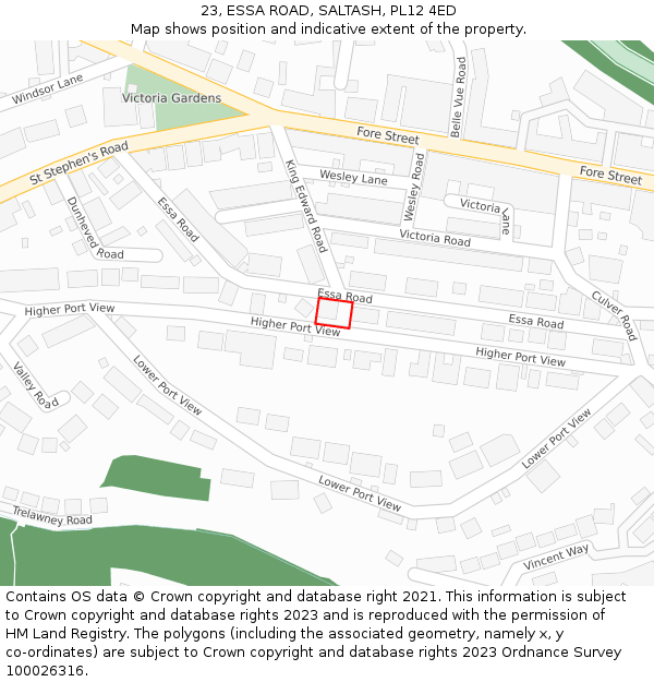 23, ESSA ROAD, SALTASH, PL12 4ED: Location map and indicative extent of plot