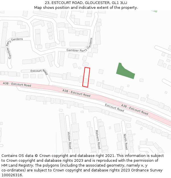 23, ESTCOURT ROAD, GLOUCESTER, GL1 3LU: Location map and indicative extent of plot