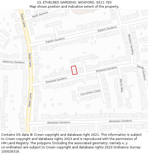 23, ETHELRED GARDENS, WICKFORD, SS11 7EX: Location map and indicative extent of plot