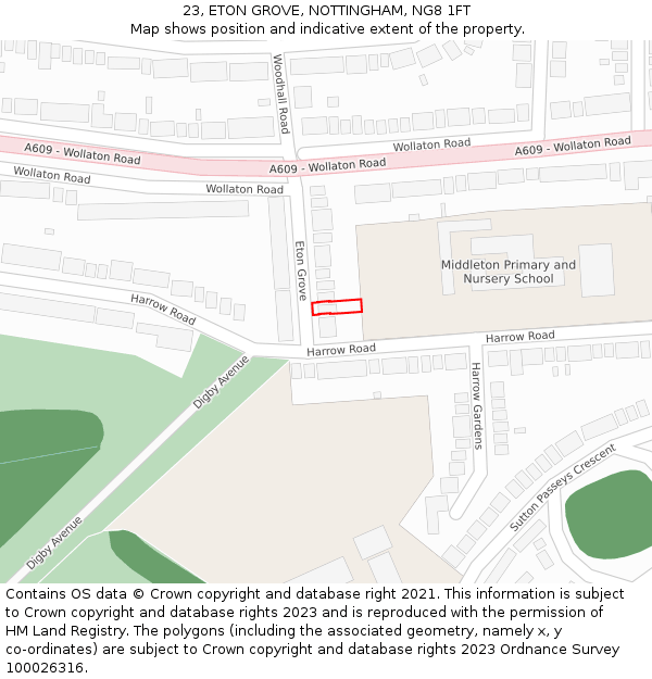 23, ETON GROVE, NOTTINGHAM, NG8 1FT: Location map and indicative extent of plot