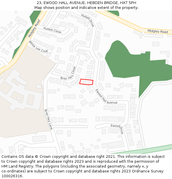 23, EWOOD HALL AVENUE, HEBDEN BRIDGE, HX7 5PH: Location map and indicative extent of plot