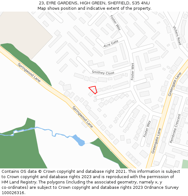 23, EYRE GARDENS, HIGH GREEN, SHEFFIELD, S35 4NU: Location map and indicative extent of plot