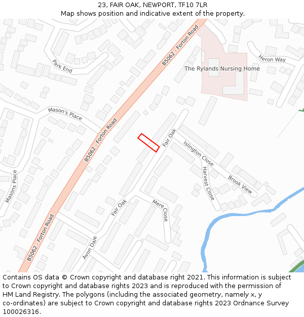 23, FAIR OAK, NEWPORT, TF10 7LR: Location map and indicative extent of plot