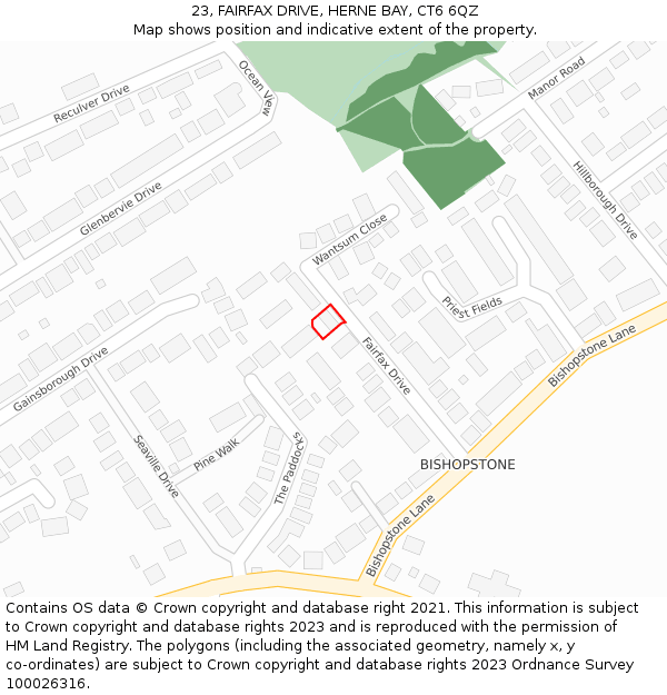 23, FAIRFAX DRIVE, HERNE BAY, CT6 6QZ: Location map and indicative extent of plot