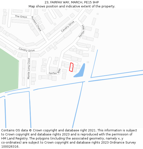 23, FAIRFAX WAY, MARCH, PE15 9HP: Location map and indicative extent of plot