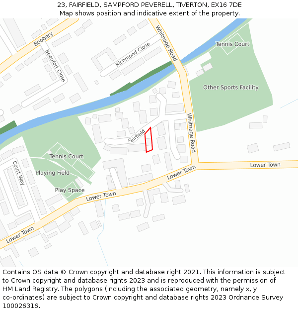 23, FAIRFIELD, SAMPFORD PEVERELL, TIVERTON, EX16 7DE: Location map and indicative extent of plot