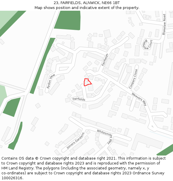 23, FAIRFIELDS, ALNWICK, NE66 1BT: Location map and indicative extent of plot