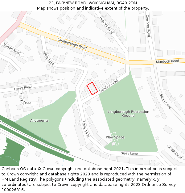 23, FAIRVIEW ROAD, WOKINGHAM, RG40 2DN: Location map and indicative extent of plot