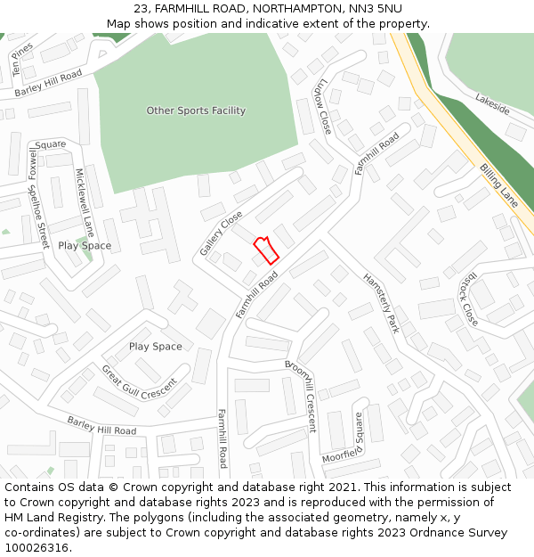 23, FARMHILL ROAD, NORTHAMPTON, NN3 5NU: Location map and indicative extent of plot