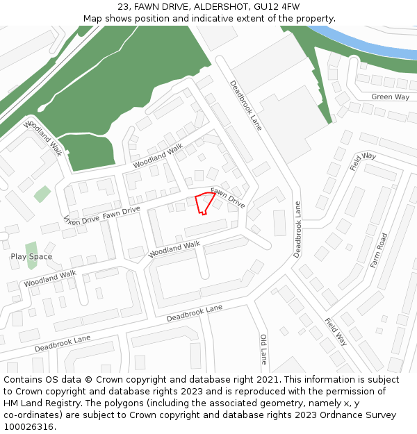 23, FAWN DRIVE, ALDERSHOT, GU12 4FW: Location map and indicative extent of plot